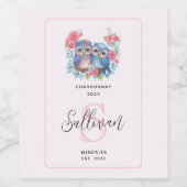 愛のフクロウ木の枝に座ってワインを作る ワインラベル (シングルラベル)