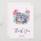 愛のフクロウ木の枝に座って感謝 サンキューカード (正面/裏面)