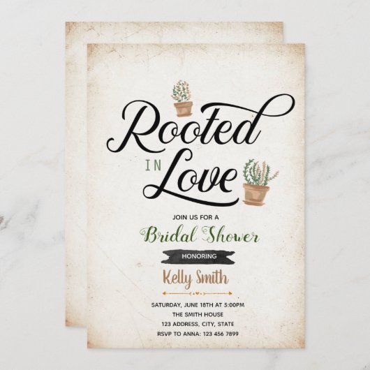 愛のブライダルシャワーの招待に根ざす 招待状 (正面/裏面)