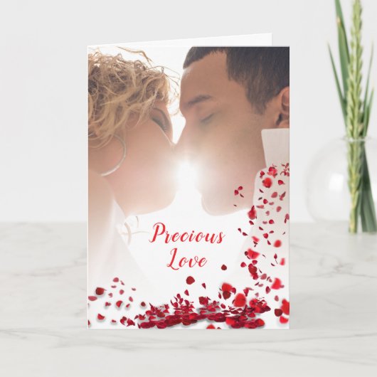 愛のプレゼント - バラ - キスするカップル サンキューカード (正面)