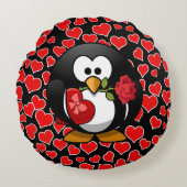 愛のペンギンのバレンタイン ラウンドクッション (正面)