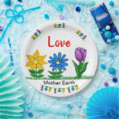 愛のマザーアース ガーデンフラワー ホワイト ペーパープレート (パーティー)
