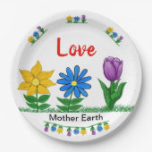 愛のマザーアース ガーデンフラワー ホワイト ペーパープレート (正面)