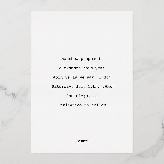 愛のモダンハート概要写真の保存日付 箔招待状 (裏面)