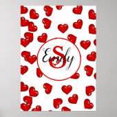 愛のモノグラムの赤いハートパターン ポスター (正面)