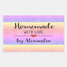 愛のレインボーの手作りグリッタースクリプト 長方形シール