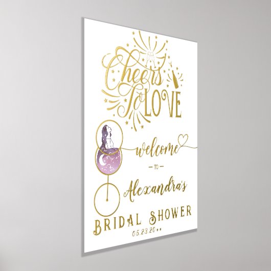 愛のワインチェック エレガントなブライズシャワー 箔ポスター (レイダウン)