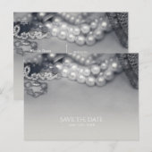 愛のヴィンテージ グラム ブラック＆ホワイト パール ウェディング 案内ポストカード (正面/裏面)