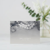 愛のヴィンテージ グラム ブラック＆ホワイト パール ウェディング 案内ポストカード (スタンド正面)