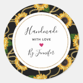 愛の上品な黄色いヒマワリで手作り ラウンドシール