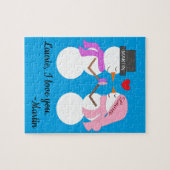 愛の中で雪の人々をダーリング：青緑のクリスマス ジグソーパズル (横)