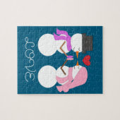 愛の中の可愛い雪の人 – 暗いターコイズ： ジグソーパズル (横)