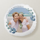 愛の人生と幸福ユーカリの葉写真 ラウンドクッション (正面)