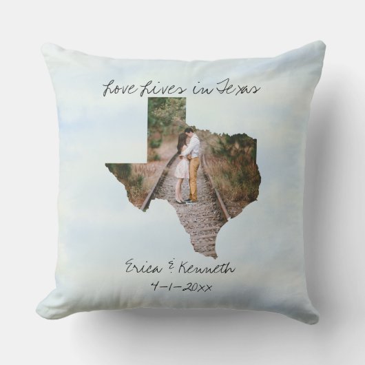 愛の住むテキサス州州の形をしたカスタム写真 クッション (正面)