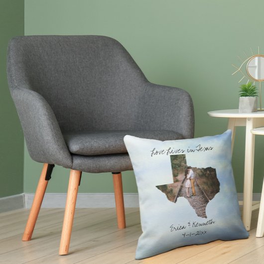 愛の住むテキサス州州の形をしたカスタム写真 クッション