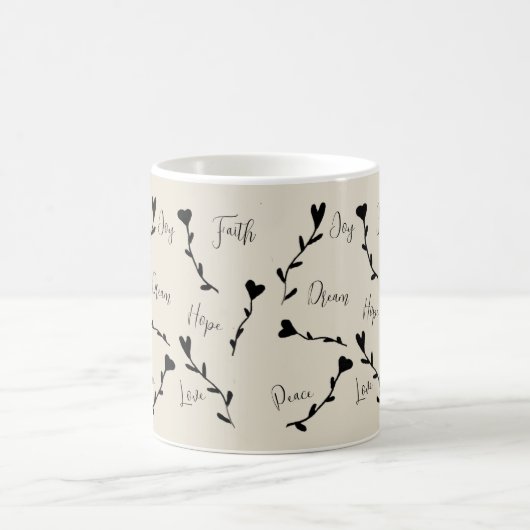 愛の信仰は喜びをリネンの平和を夢見る コーヒーマグカップ (中央)
