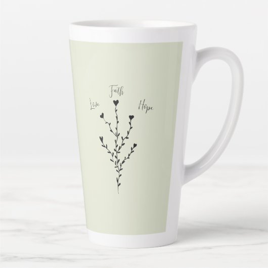 愛の信仰は緑の背の高いコーヒーマグに希望 カフェラテマグ (右)