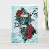 愛の信仰クロスとタトゥースタイルのバラ。 カード (正面)
