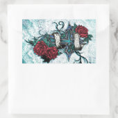 愛の信仰バラとブルーベースのクロス・アート 長方形シール (バッグ)