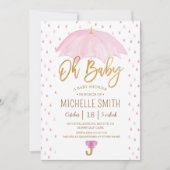 愛の傘を振りかける赤ちゃんシャワー 招待状 (正面)