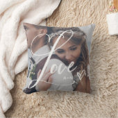 愛の優雅な筆記体 | ハートと2枚の写真 クッション (ブランケット)