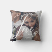愛の優雅な筆記体 | ハートと2枚の写真 クッション (正面)