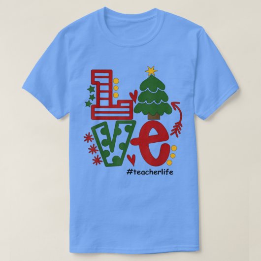 愛の先生クリスマスツリー飾り クリスマス教師 Tシャツ (デザイン正面)