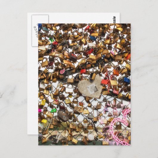 愛の写真の南京錠のフェンス ポストカード (正面/裏面)