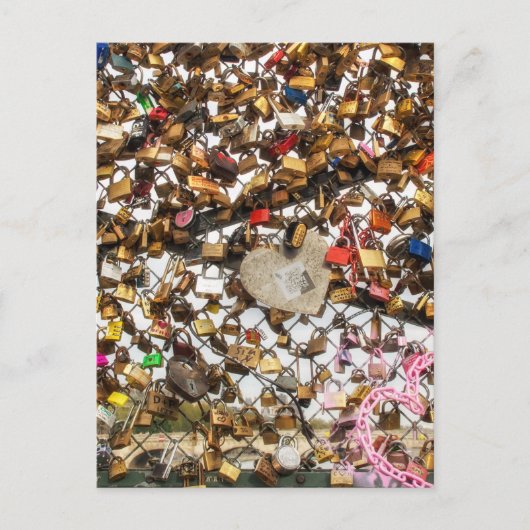 愛の写真の南京錠のフェンス ポストカード (正面)