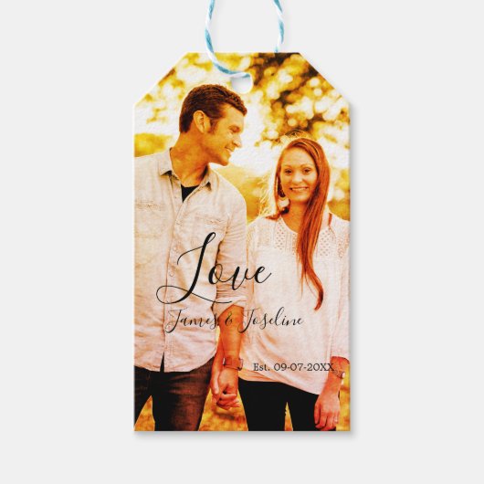 愛の写真の追加の名前セット。年結婚の夫婦 ギフトタグ (正面)