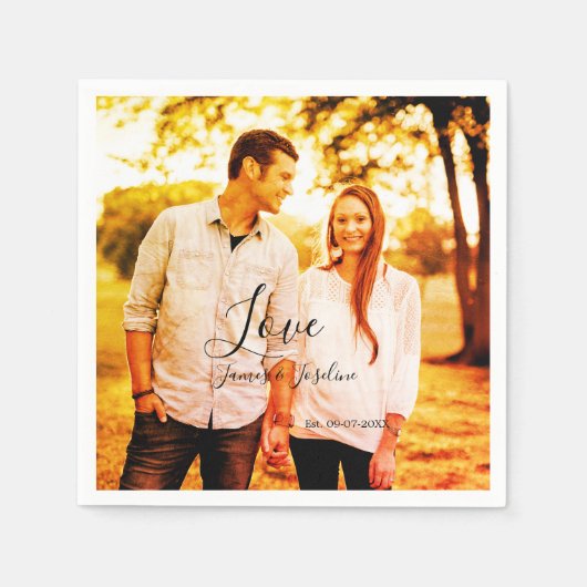 愛の写真の追加の名前セット。年結婚の夫婦 スタンダードカクテルナプキン (正面)