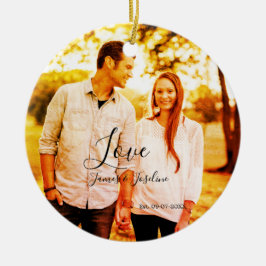 愛の写真の追加の名前セット。年結婚の夫婦 セラミックオーナメント