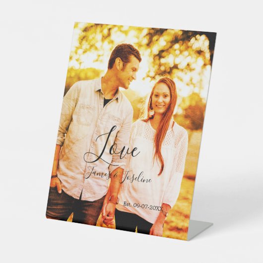 愛の写真の追加の名前セット。年結婚の夫婦 台座サイン (正面)