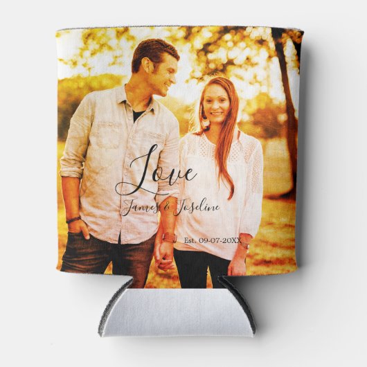 愛の写真の追加の名前セット。年結婚の夫婦 缶クーラー (正面)