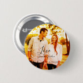 愛の写真の追加の名前セット。年結婚の夫婦 缶バッジ (正面&裏面)