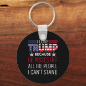 愛の切り株は彼が私ができる人々を怒らせるから キーホルダー (正面)