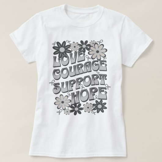 愛の勇気をサポート希望の脳腫瘍の花 Tシャツ (デザイン正面)