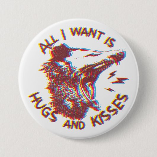 愛の動物のミームを望むオおもしろいポッサム 缶バッジ (正面)