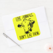 愛の動物は、彼ら食べはビーガンシール。 スクエアシール (封筒)
