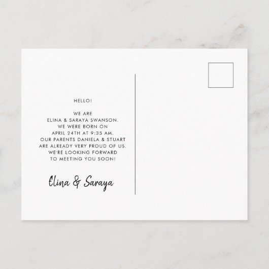 愛の双子の誕生の発表の2倍 ポストカード (裏面)