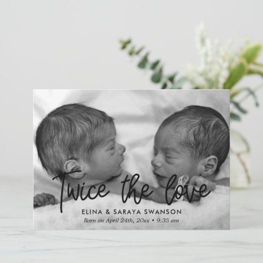 愛の双子の誕生の発表カードの2倍 案内状 (スタンド正面)