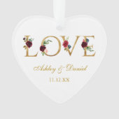 愛の名結婚前Date Burgundyフローラ金ゴールド オーナメント (正面)