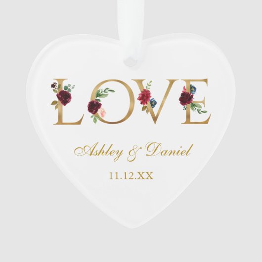 愛の名結婚前Date Burgundyフローラ金ゴールド オーナメント (正面)