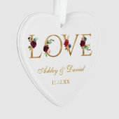 愛の名結婚前Date Burgundyフローラ金ゴールド オーナメント (正面)
