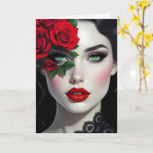 愛の告白 | 赤いバラの美しい女性 カード (黄色い花)