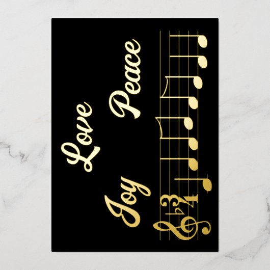 愛の喜び平和の音楽ノート陽気なクリスマス 箔シーズンカード (正面)