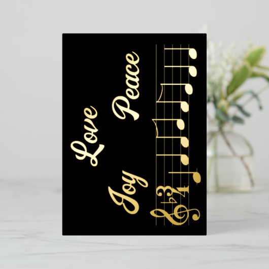 愛の喜び平和の音楽ノート陽気なクリスマス 箔シーズンカード (立ち正面)
