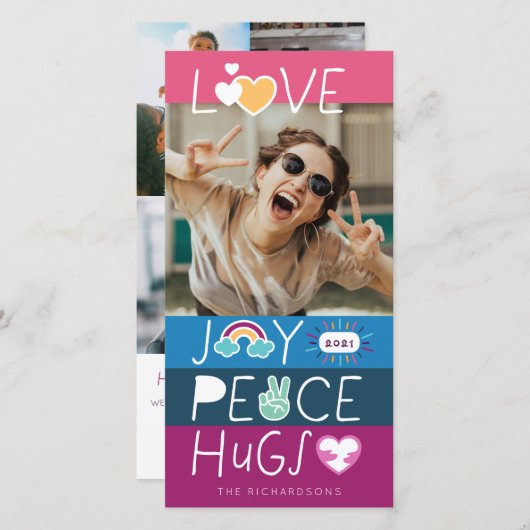 愛の喜び平和ハグ絵文字クリスマスフォトコラージュ シーズンカード (正面/裏面)