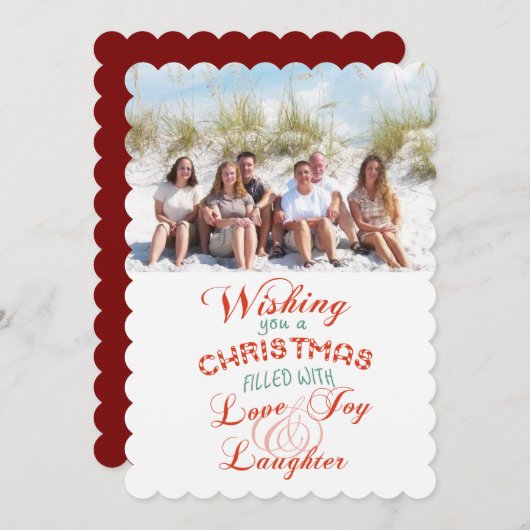愛の喜び笑いクリスマスフォトフラットカード シーズンカード (正面/裏面)