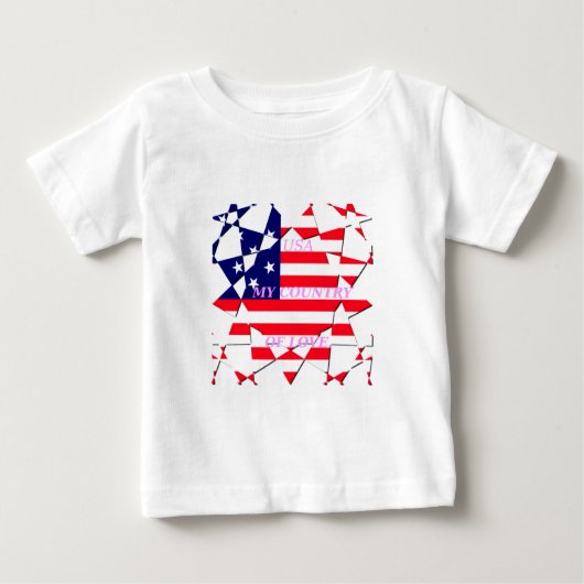 愛の国を愛するアメリカのスター ベビーTシャツ (正面)